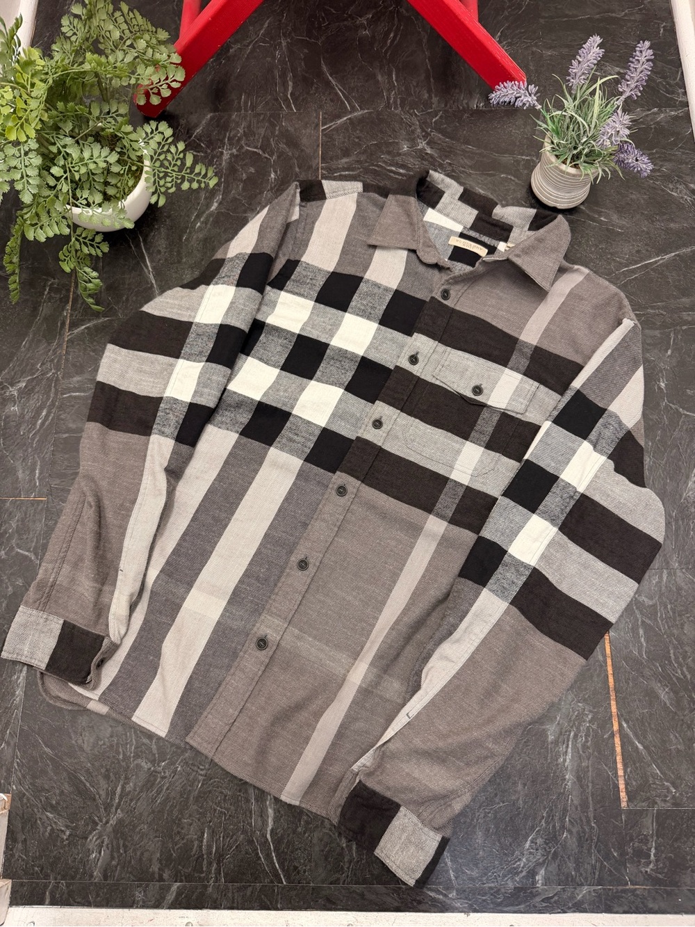 Burberry - Check Flannel Shirt - Grey Black - Size L - Preowned